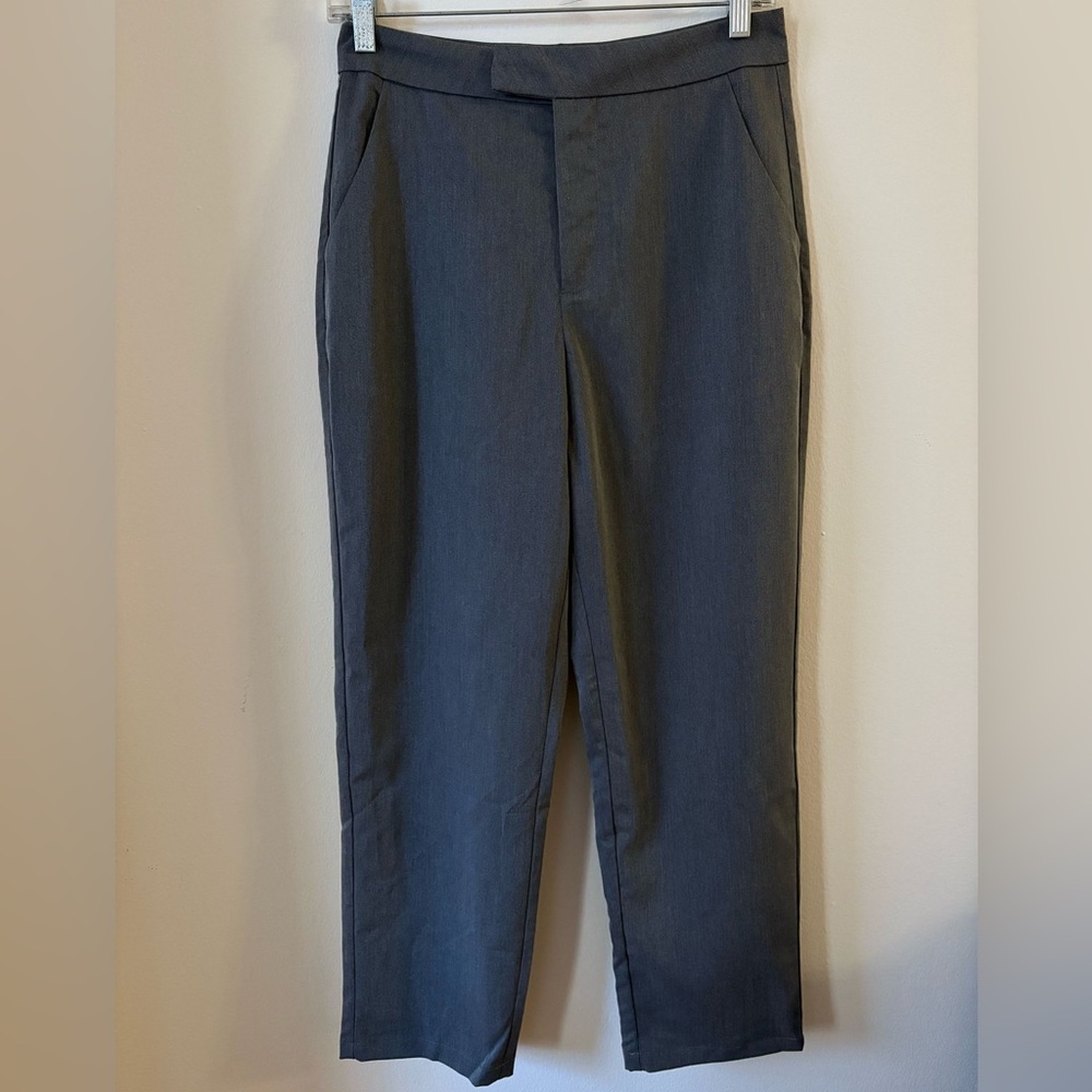 Dark Gray Tailored Pants High Waisted Straight Leg